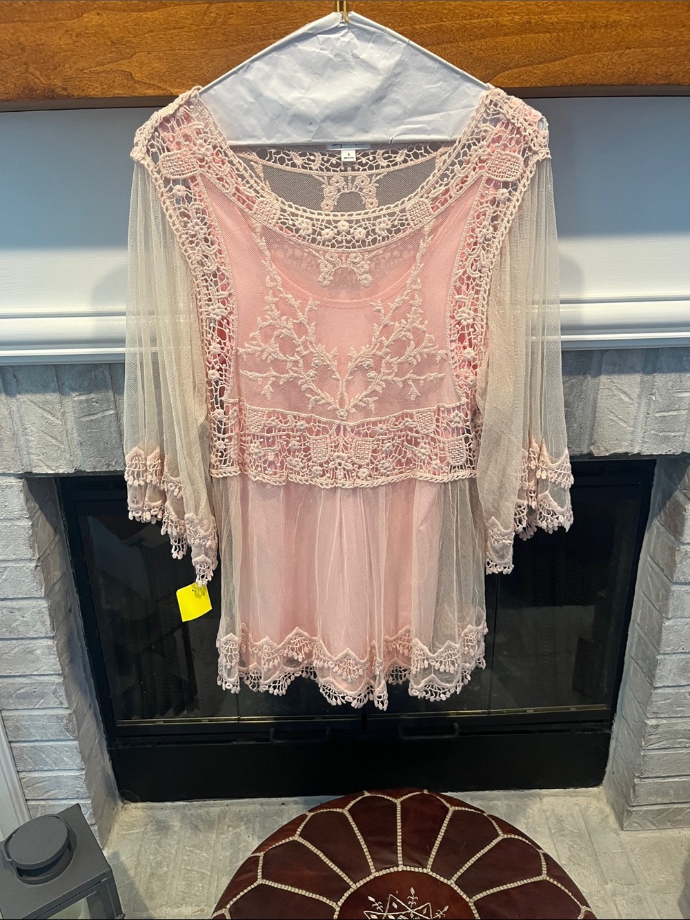 Lace & Mesh Embroidered Pink Blouse